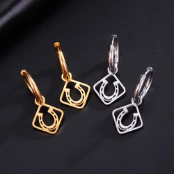 Unift Tiny Horseshoes Hoop Earrings for Women Stainless Steel Rhombus Earrings Fashion Sporty Cowboy Horse Girl Jewelry Gift