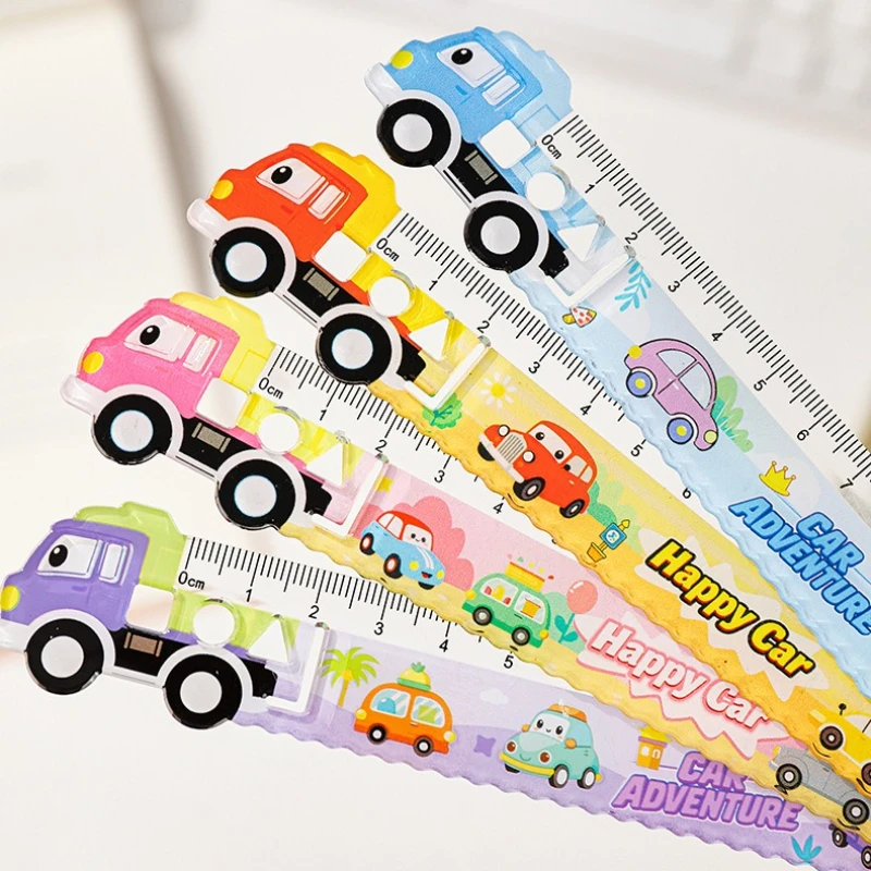School Supplies Cartoon Car Ruler Plastic Painting Measuring Ruler Student Learning Kawai Stationery Prize Gift Wave lovely