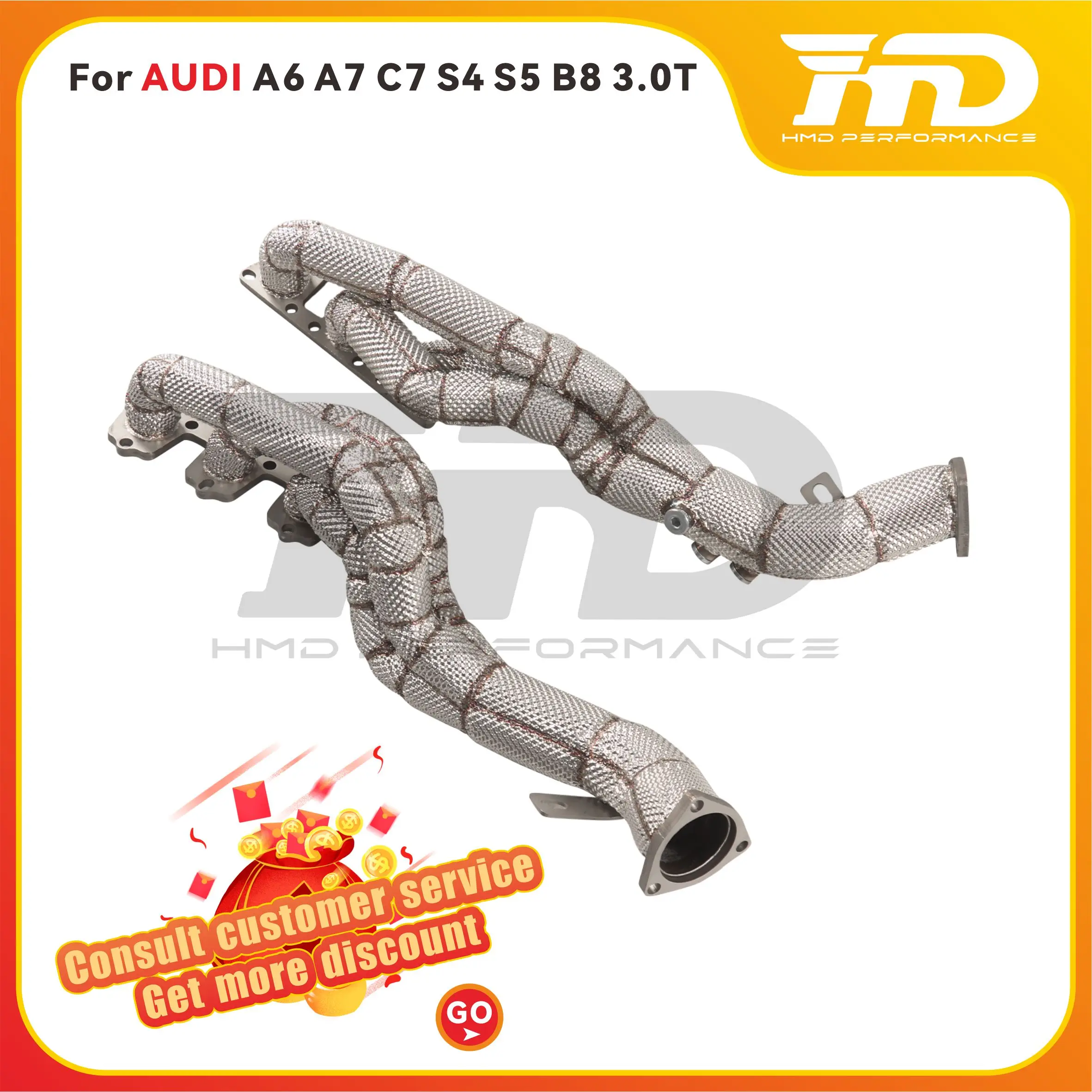 

HMD Header for Audi A6 A7 C7 S4 S5 B8 3.0T Exhaust System ss Performance manifold Assembly Car Accessories Lossless installation