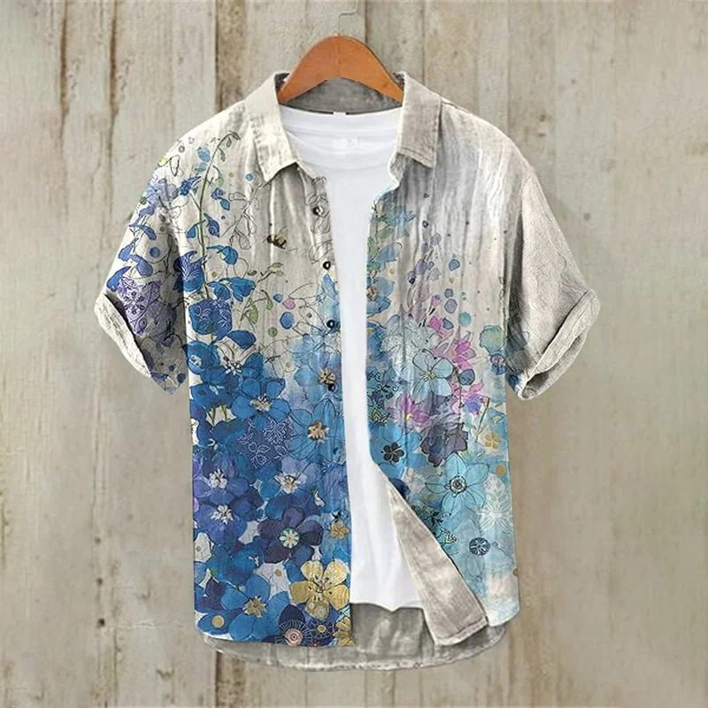 Men's Ice Silk Short sleeved Shirt Summer Japanese Loose Size Men's Thin Hawaiian Half sleeved Shirt Trendy Brand Flower