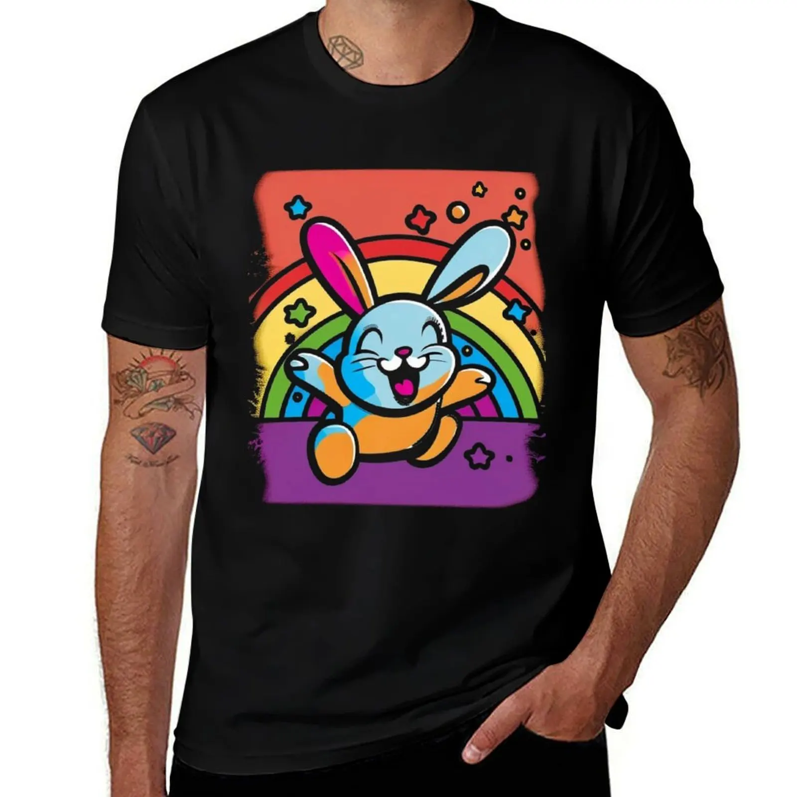 

Cartoon Colorful Smiling Funny Rainbow Bunny Easter Day Kids T-Shirt blacks plus sizes funny meme t-shirts Men's t-shirt