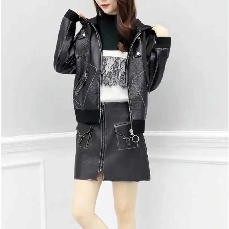 2024 New Autumn and Winter New Hooded with Zippers Loose Solid Color Suit Jacket Leather Jacket Fashion Hot Sale Women Coat T404