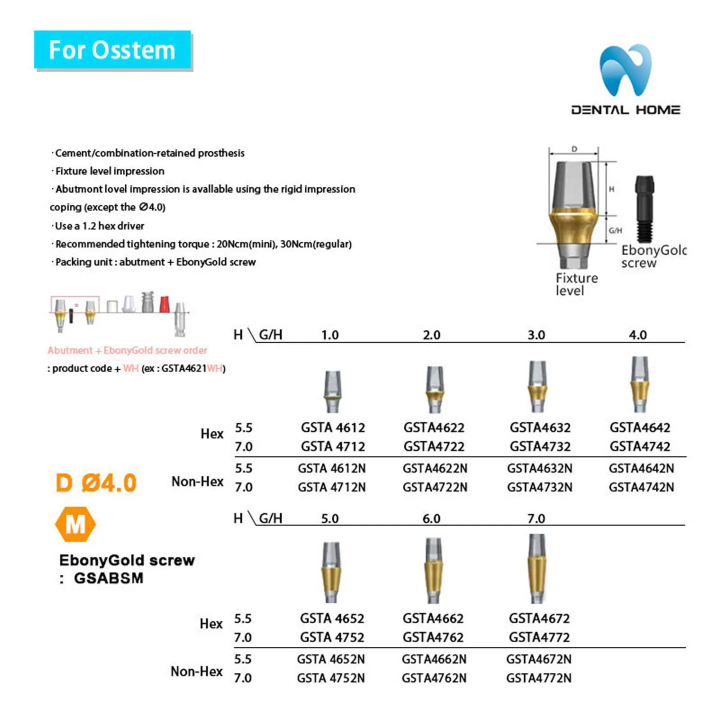 Osstem Straight Abutment(0°) Dental Implant Screw Retained over Denture Base Material for Dental Care And Health