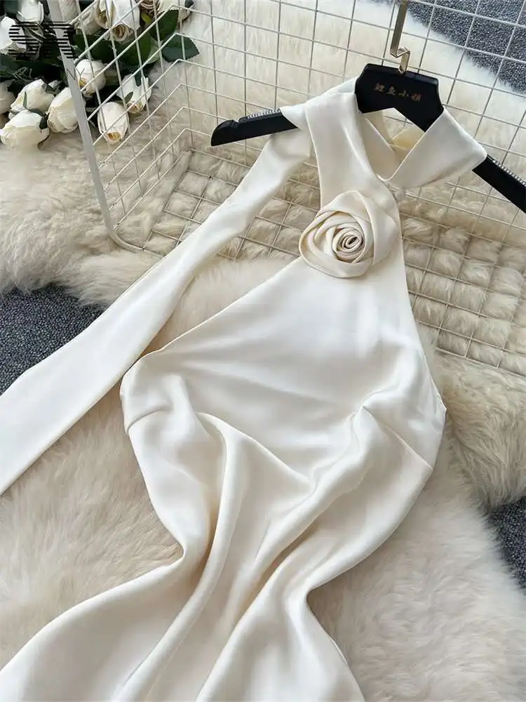 BabYoung الساتان حزب المرأة حمالة عالية الجودة الشريط تصميم فستان الشمس السيدات الصيف مثير 3D الأزهار الرسن اللباس