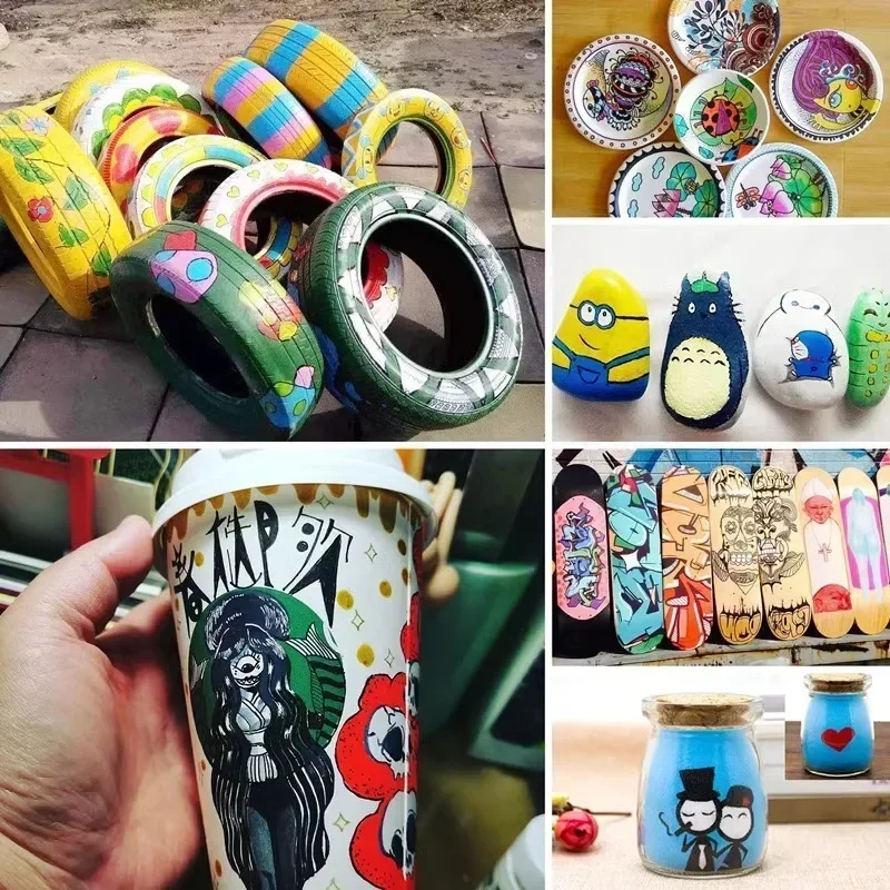 6 قطعة قلم طلاء زيتي دائم ملون مقاوم للماء علامات بيضاء الإطارات فقي المطاط النسيج الطلاء المعدني 12 ألوان أقلام خطاط (ماركر) #5