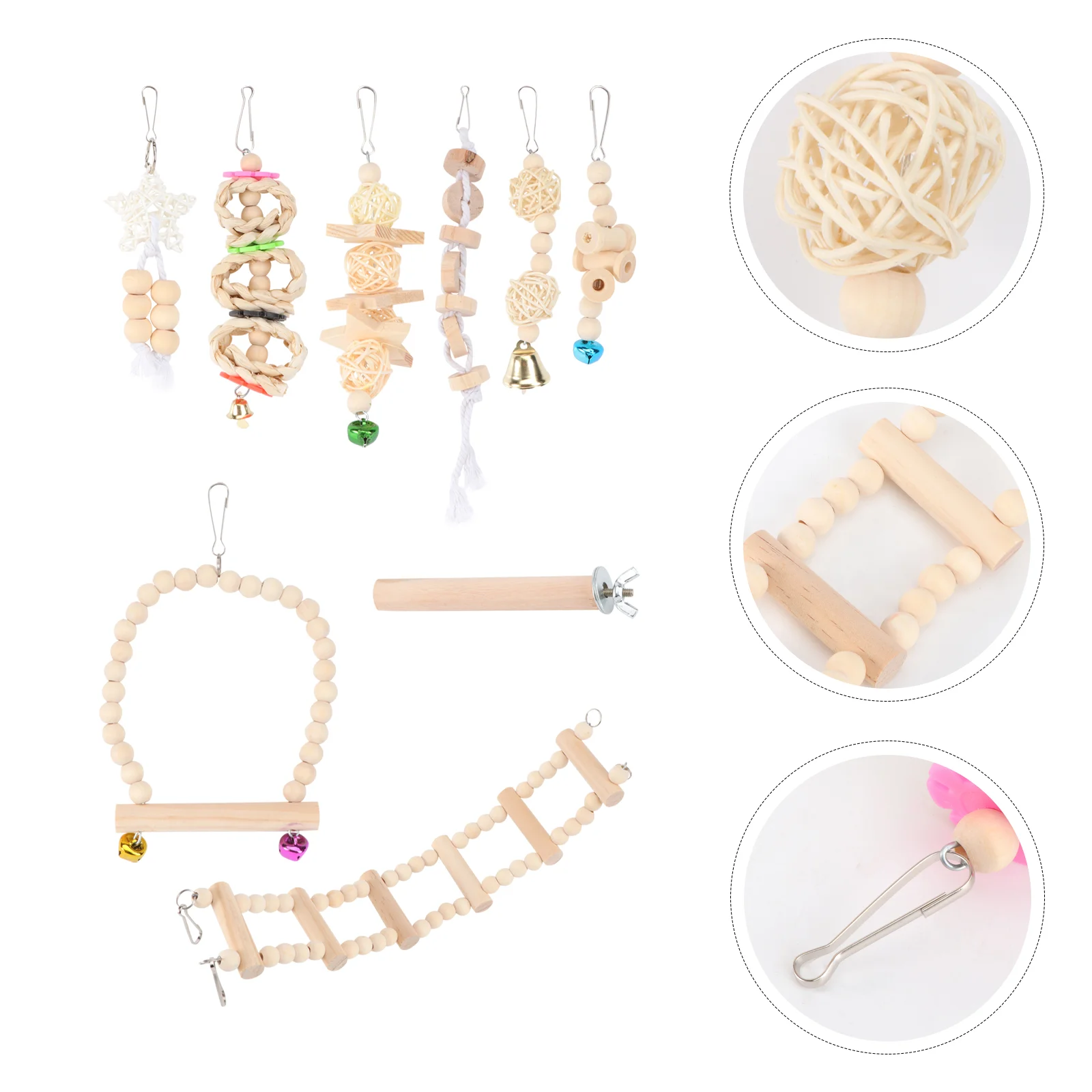 

Bird Toy Parrot Chewing Toys Chicken Swing Suspension Bridge Feeder Wooden Pet Biting