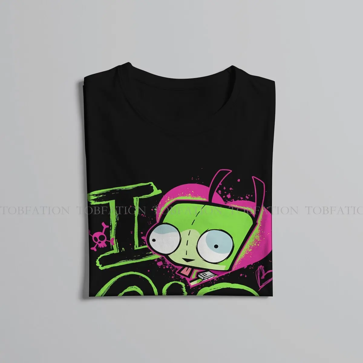 ZIM Invader Valentine\'s Day I Love GIR Retro Pop Poster T Shirt Harajuku Alternative Tshirt Loose Crewneck Short Sleeve