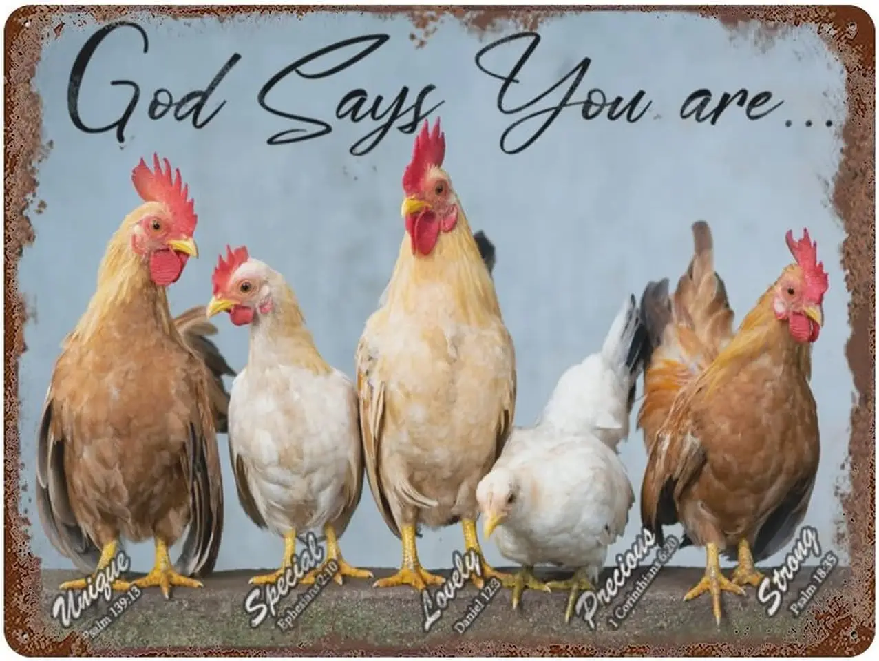 Novelty Tin Sign Rooster God Says You Are Wall Art - Inspirational Quote Sign - Psalms, Bible Verses, Scripture Wall Decor  sign