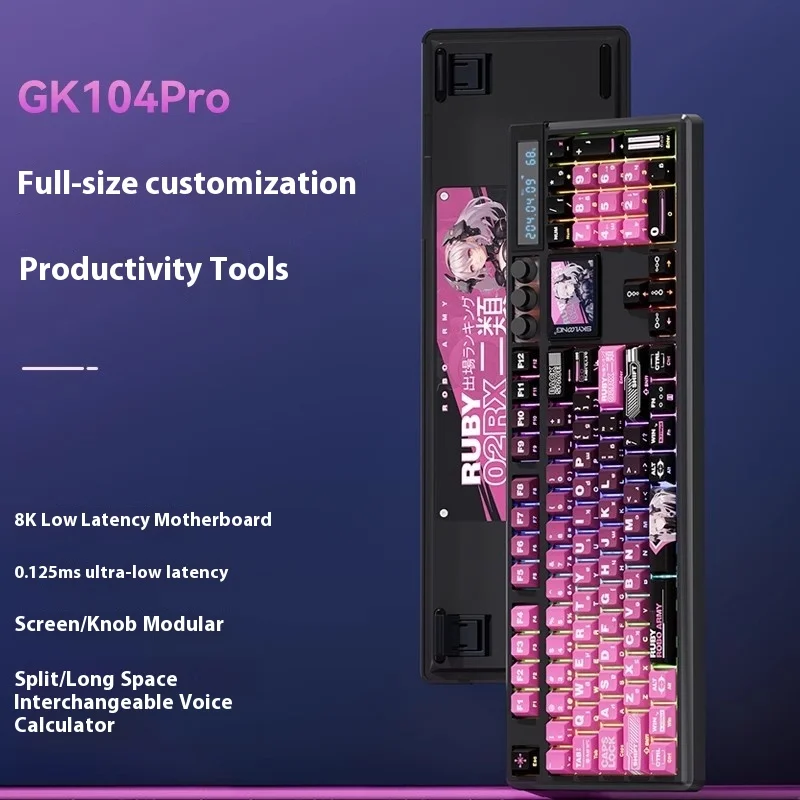 Skyloong GK104 Pro Mechanical Keyboard 8K Three Mode Calculator Custom Screen Multifunctional Knob Wireless Gaming Keyboard Gift