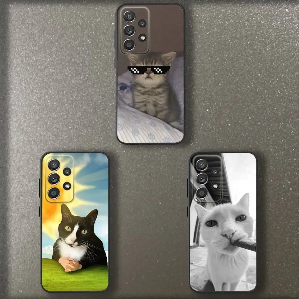 

Cute Cat Meme Phone Case For Samsung S 25,24,23,22,30,21,10,9,Ultra,Plus,Lite,FE,4,5 G Soft Black Case