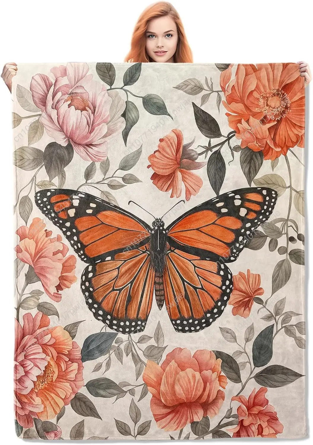 

Butterfly and Flowers Throw Blanket Gifts Soft Cozy Fleece Blanket with Monarch Butterfly Floral Print Blanket Custom blankets