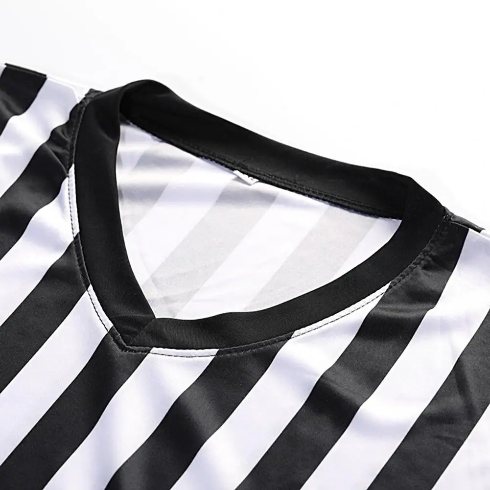 Court Uniform Striped Shape Short Sleeve V-neck Referee Wearing Polyester Fiber Sporting Goods Collared Referee Shirt for Sports