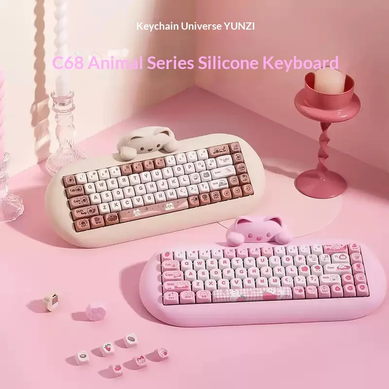 YUNZII C68 Mechanical Keyboard Tri Mode Hot Swap Gasket Wireless Keyboard MOA original theme keycap silica gel