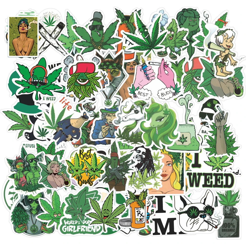 

10/30/50pcs Leaves Weed Smoking Cartoon Stickers Funny Characters Graffiti Decoration Decals for Motorcycle Phone Case Suitcase