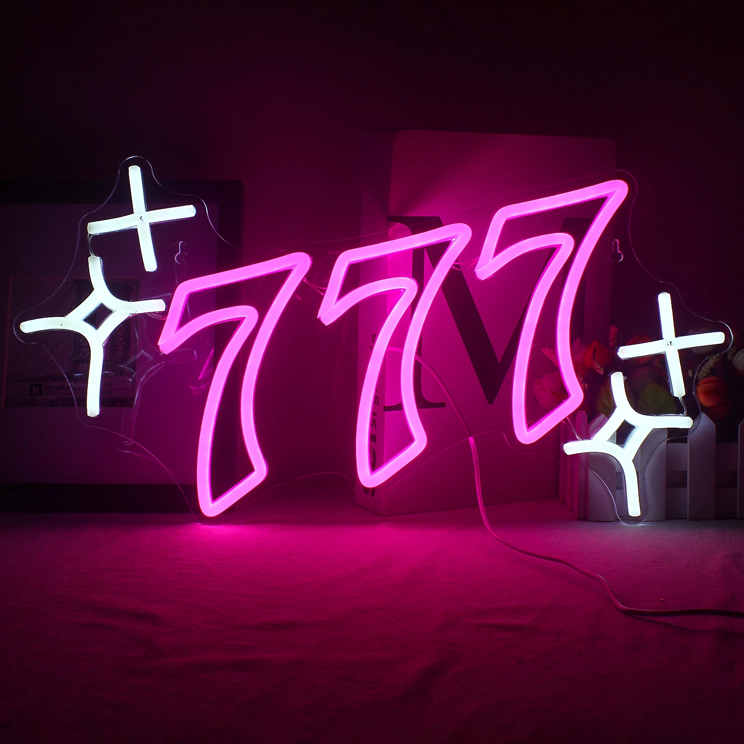 

Lucky 777 Neon Sign For Wall Decor Pink Number LED Lights Art Room Decoration For Bar Beer Home Party Gaming Club USB Power Lamp