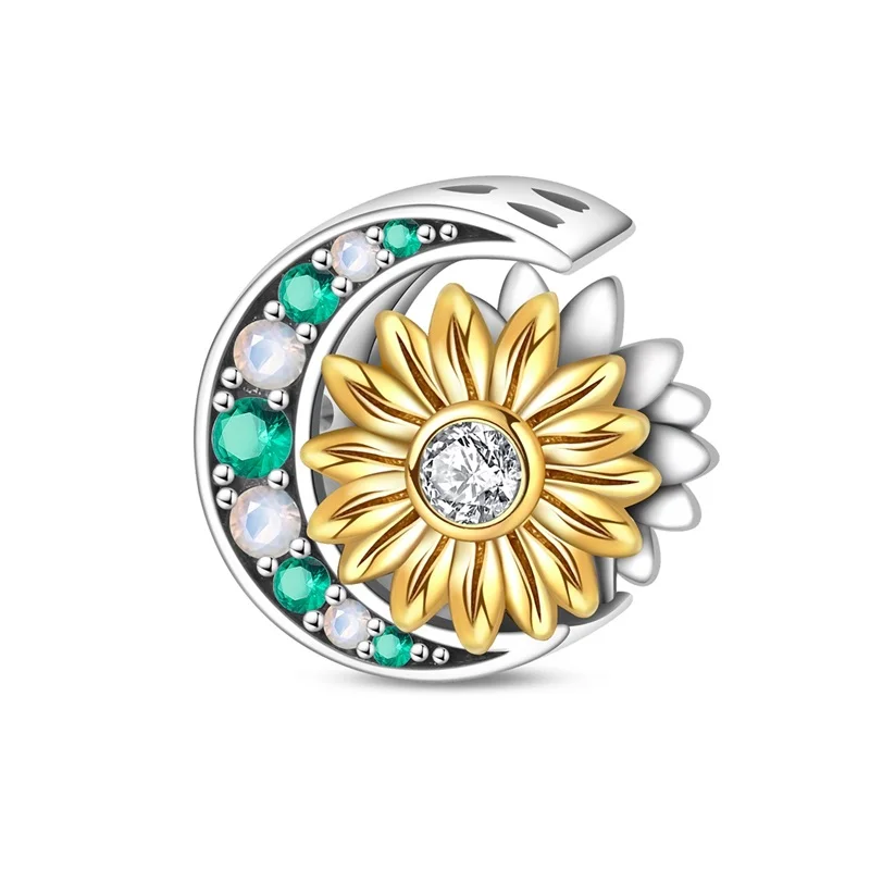 925 Sterling Silver Moon Under Sunflower Charms Bead Fit Original Bracelet DIY Women Romantic Birthday Anniversary Jewelry Gift