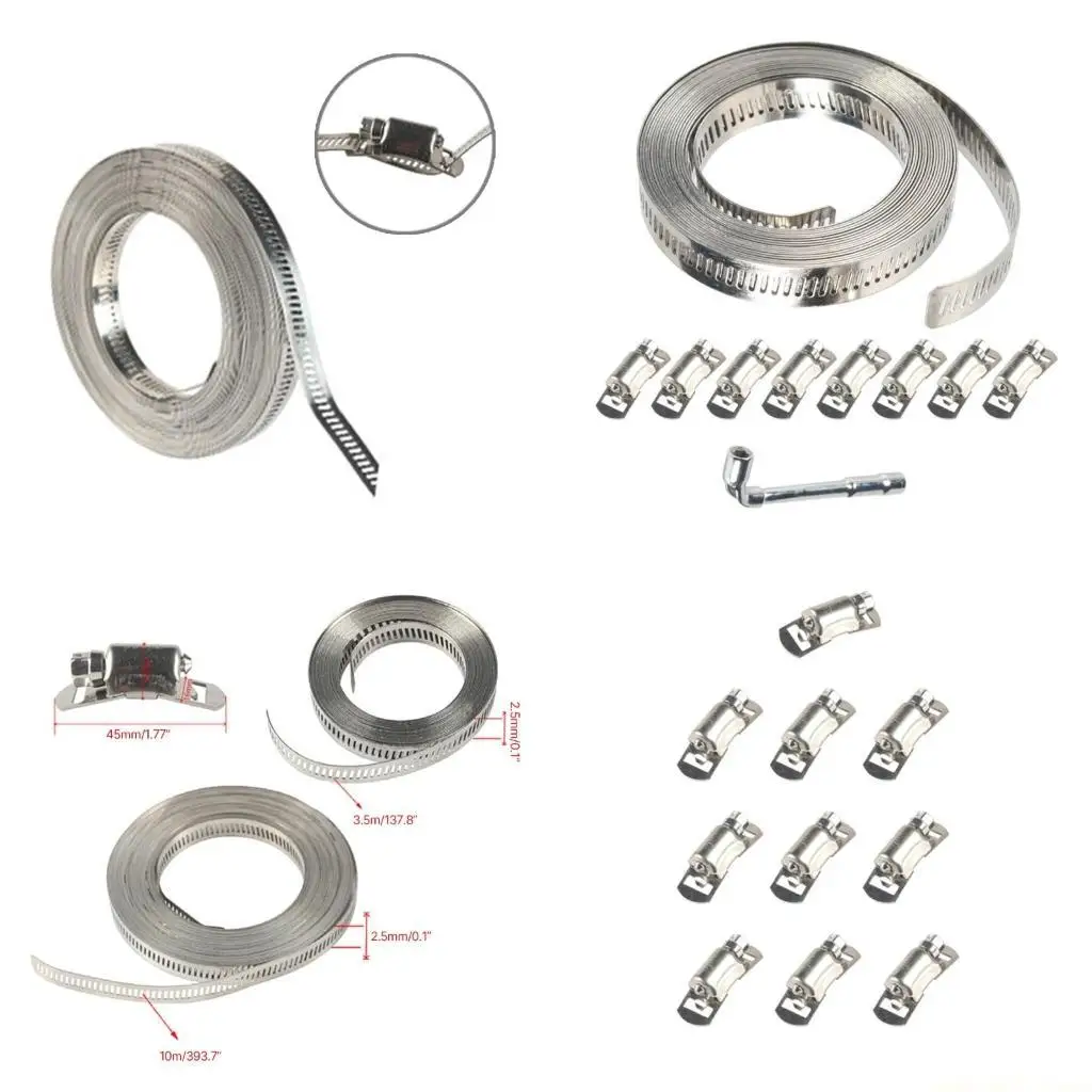 

QX2E Хомуты для шлангов из нержавеющей стали DIY Металлическая лента с отверстиями + 8/16 крепежные зажимы