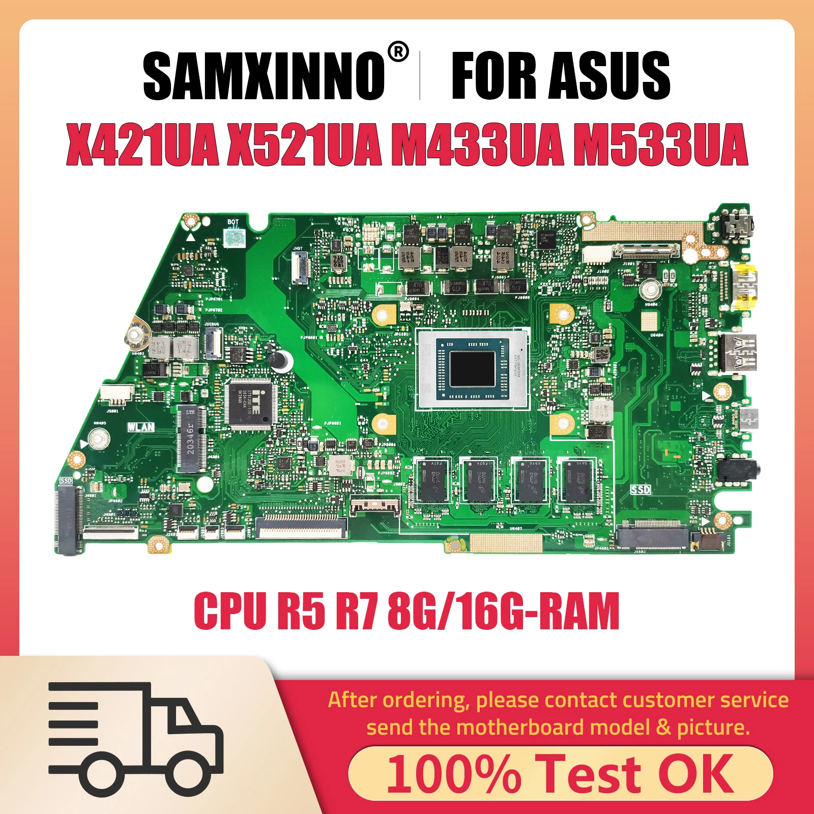 

X421UA Laptop Motherboard For Asus Vivo Book X421UA X521UA M433UA M533UA X421UAY Notebook Mainboard with CPU R5 8G RAM