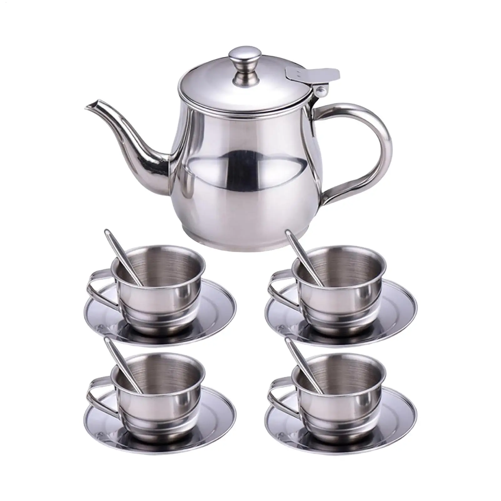 Kids Stainless Steel Tea Set Toys For Playing House Heat Resistant 304 Safe Teapot Cups for Boys Girls Preschool Learning