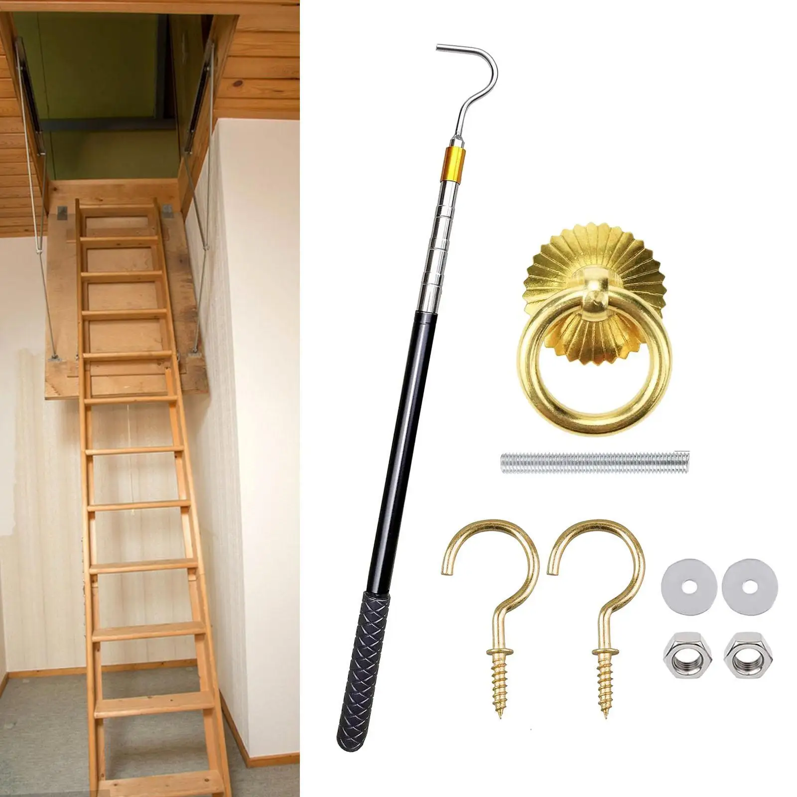 Ladder Pull Down System Kit Professional Household Storage Hook Loft Stairs Pull Down Extension Rod Attic Pull Down Hook