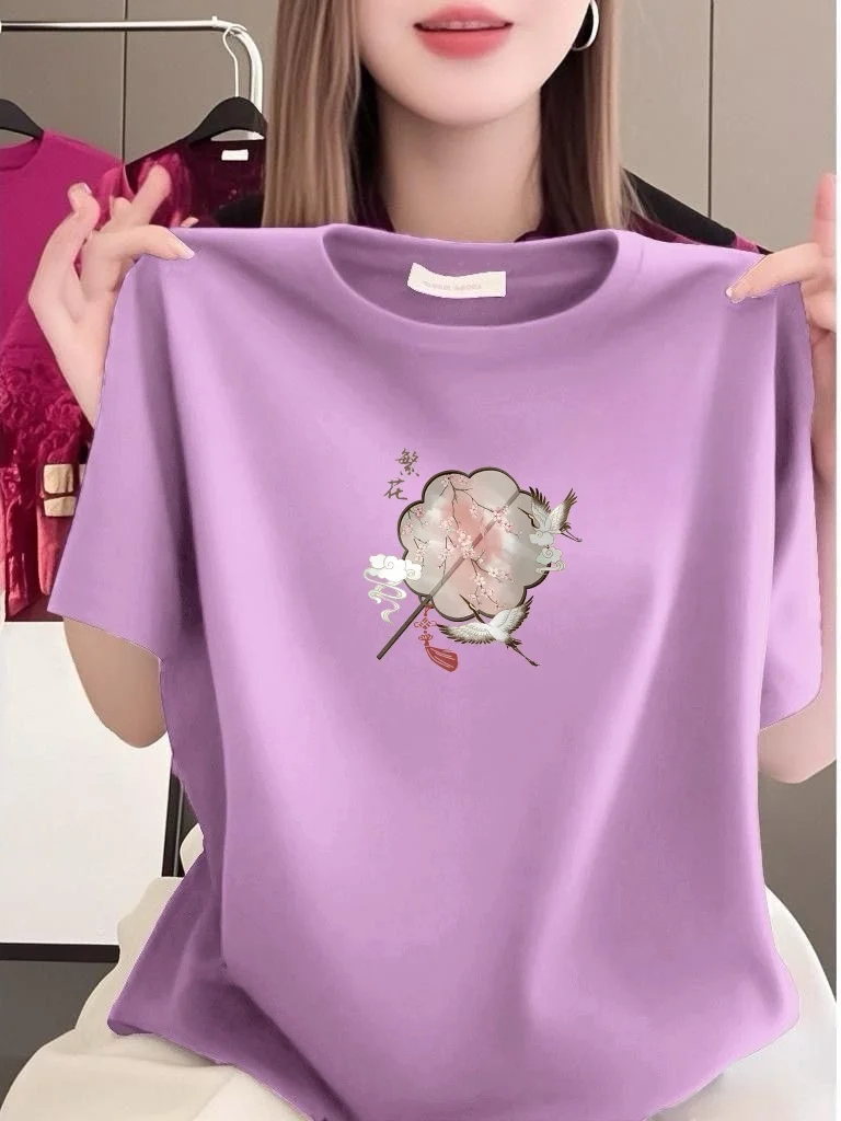 

Breathable Regular Sleeve Pullover Patterned Single Piece Polyester Fiber Mid-aged And Elderly Women's T-shirt Comfortable Fit