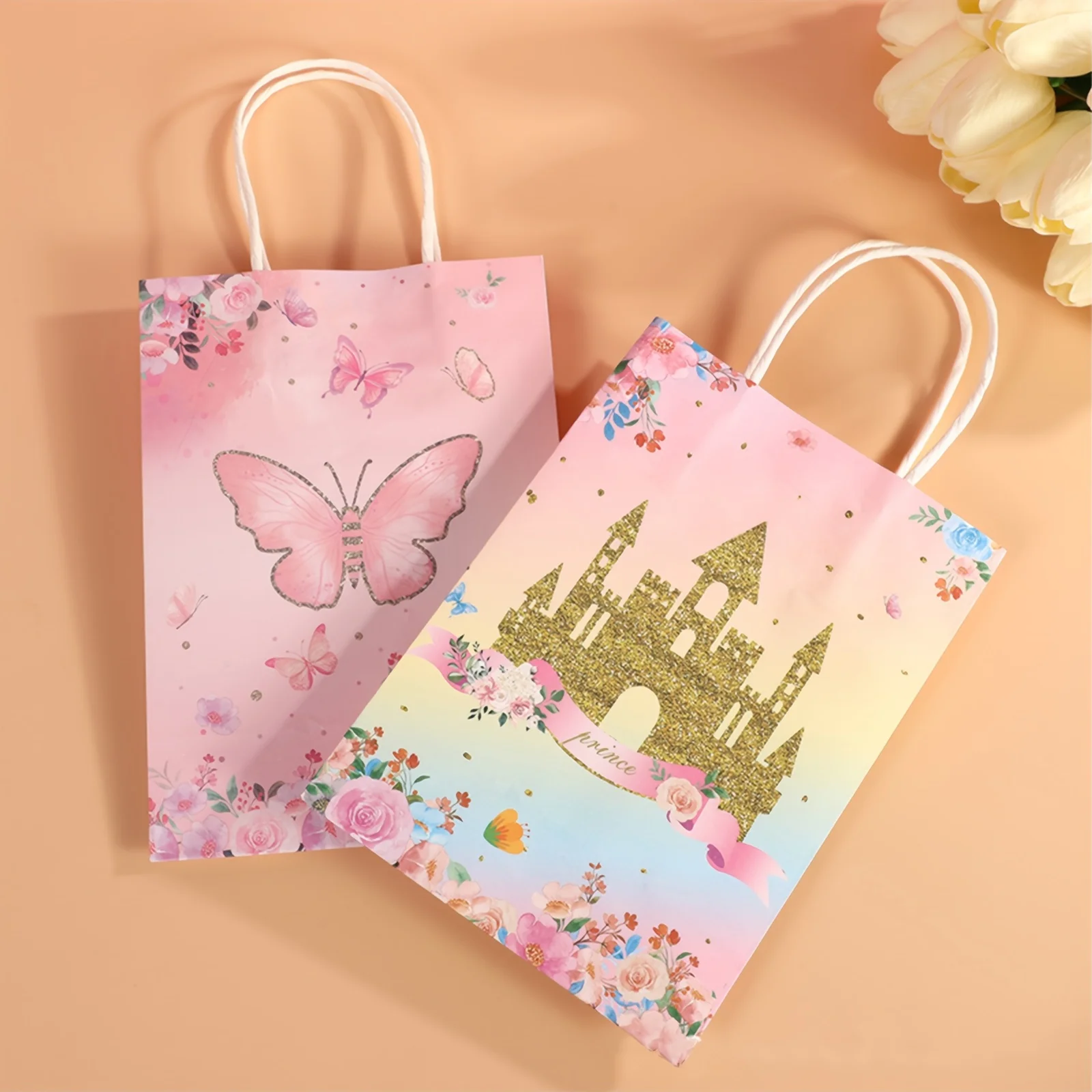 8pcs Disney Crown And Castle Gift Bags, Party Paper Bags, Suitable For Valentine's Day, Birthdays, Weddings, And Party Supplies