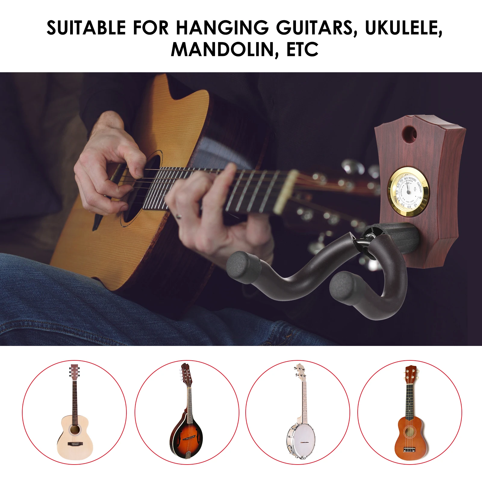 2-in-1 Guitar Wall Mount with Hygrometer Humidity Meter Guitar Wall Hanger Holder Solid Sturdy Wall Hanger Guitars Accessories