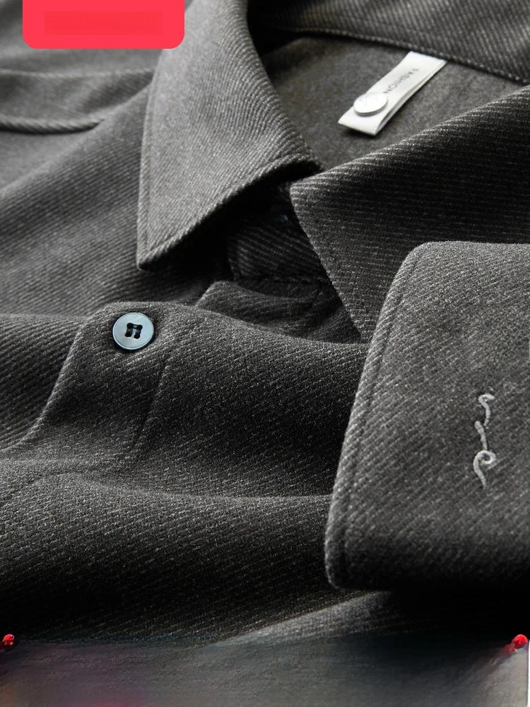 

Ele Embroidered Men's Long Sve Woolen irt Casual Thi Warm Faionable Winter Busin Casual Slim Fit irt