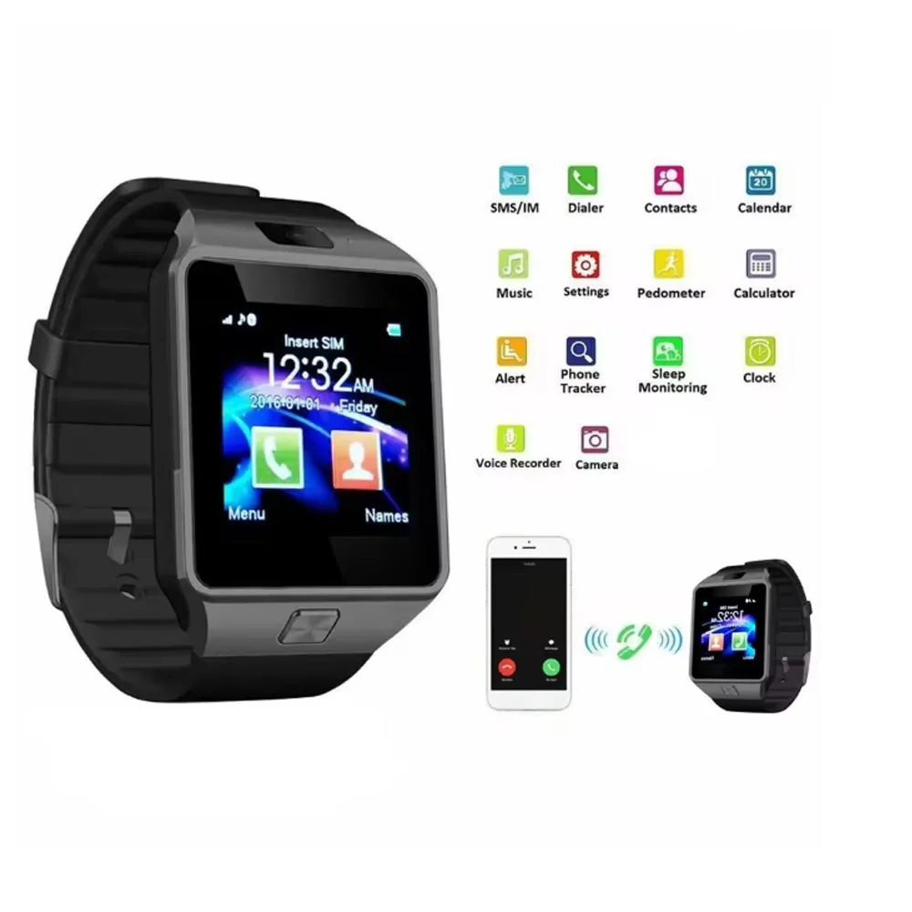 Смарт-часы с сенсорным экраном, цифровые умные часы DZ09, телефон с SIM-картой, спортивные часы Call Me для мужчин и женщин, карты памяти, порт, камера