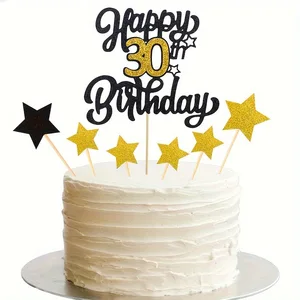 رقم ذهبي كعكة عيد ميلاد سعيد ، زينة حفلات عيد ميلاد ، أسود ، 30 ، 40 ، 50 ، 60 ، 70 ، 7 قطع لكل لوت أفضل 11 كعكة مبيعا 70 عاما - رقم 2