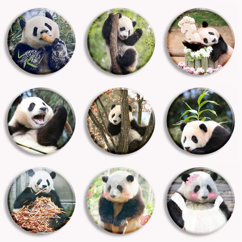 Cute Chinese Pandas Soft Button Pin Xiang Xiang Ru Yi Fu Bao Badge Round Brooch Backpack Accessories Fans Collect Friends Gifts