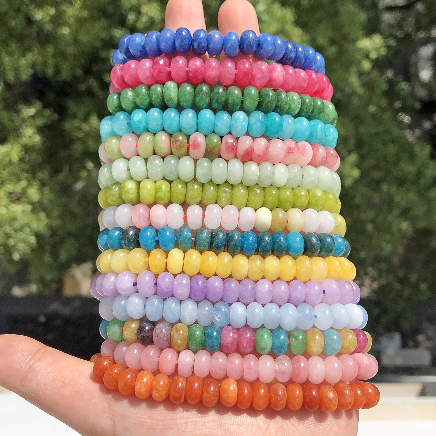 Natural Stones Rondelle Spacer Beads 5x8mm Yellow Green Jade Flat Round Beading for Bracelets Beads Jewellery Making Accessories