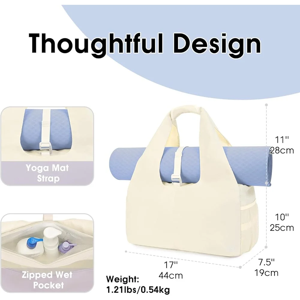 

Women Yoga Bag Shoes Compartment Wet Dry Storage Pockets Adjustable Mat Holder Lightweight Gym Travel Bag