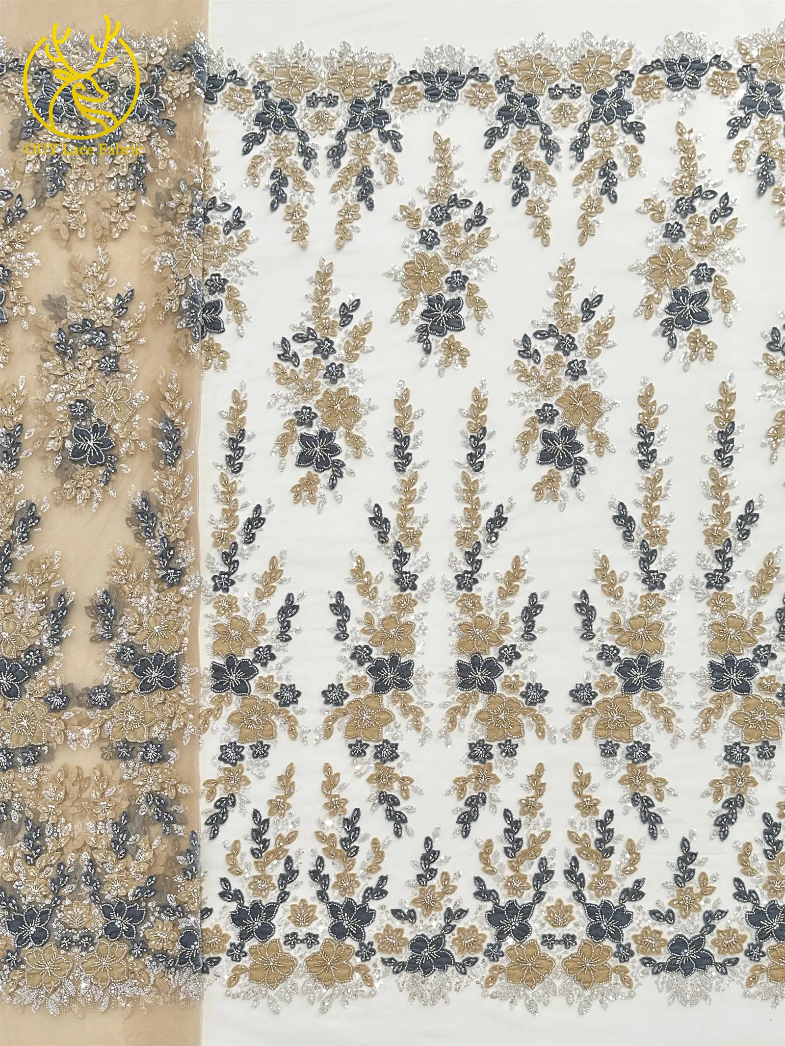 3D African Beaded Embroidered Flower Lace Fabric 2025 High Quality Nigerian Sequins French Lace Fabric for Wedding Party Dresses