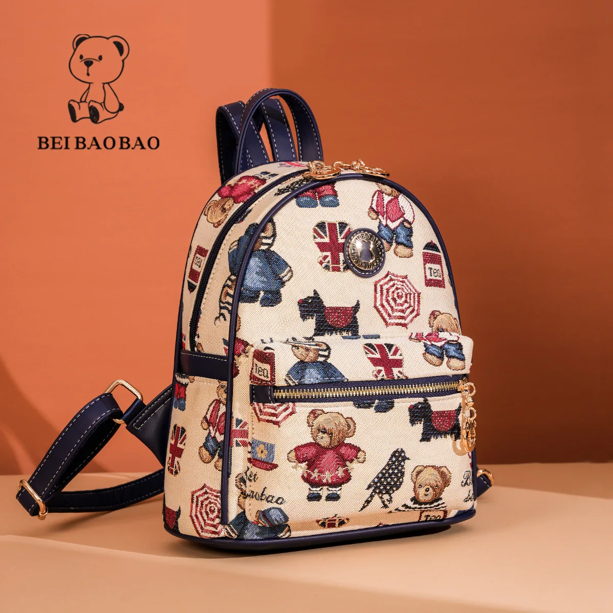 Beibaobao backpack 2025 new fashionable large capacity college student backpack cartoon teddy bear travel backpack