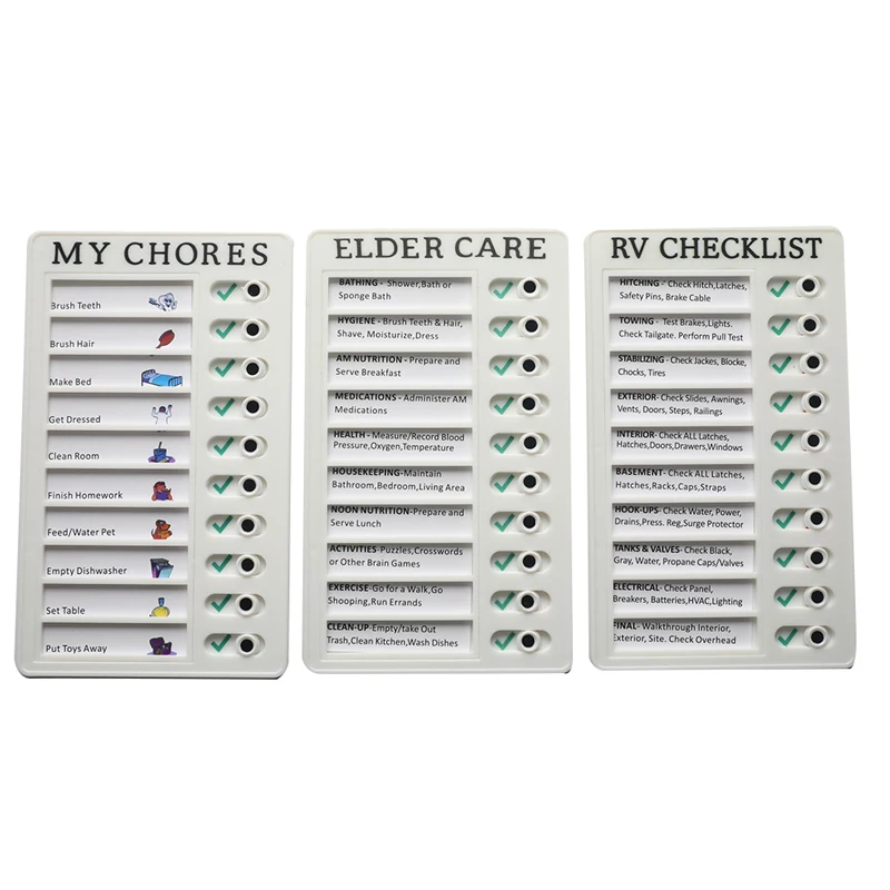 Memo Plastic Board Chore Chart Reusable RV Checklist,My Chores ,Elder Care Checklist Daily Planner Responsibility & Behavior