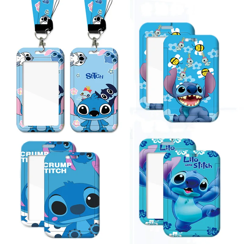 

Disney PVC Card Holder Anime Stitch 2022 New Student Campus Hanging Neck Bag Anti-lost Original Card Cover Lanyard ID Card Case