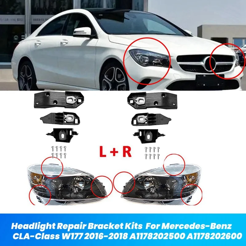 Car Headlight Repair Bracket Kits Fixed Holder Screw For Mercedes-Benz CLA-Class W177 2016-2018 A1178202500 A1178202600