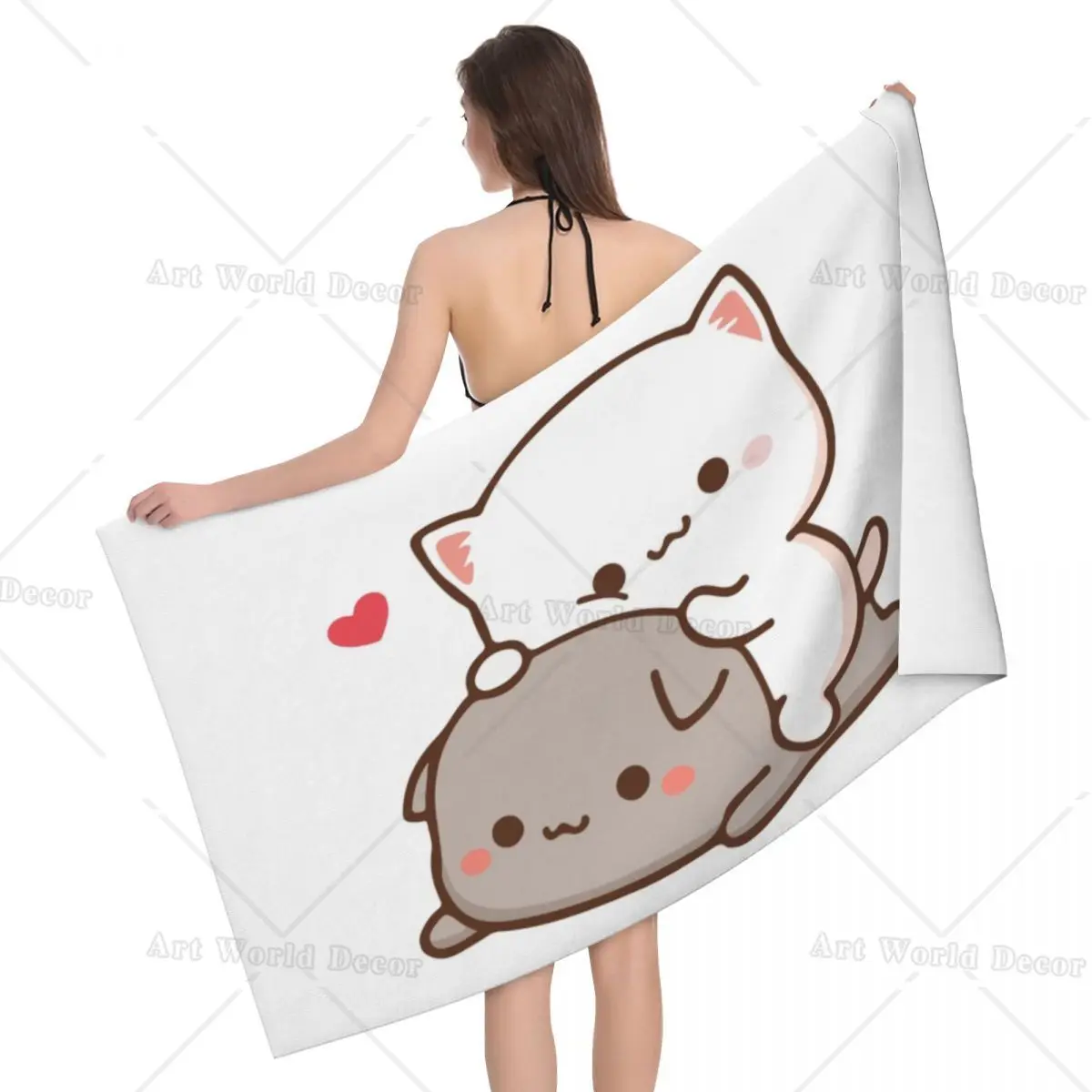 Peach Sitting On Goma Beach Towel Personalized Cute Mochi Cat Breathable Microfiber Bath Towels