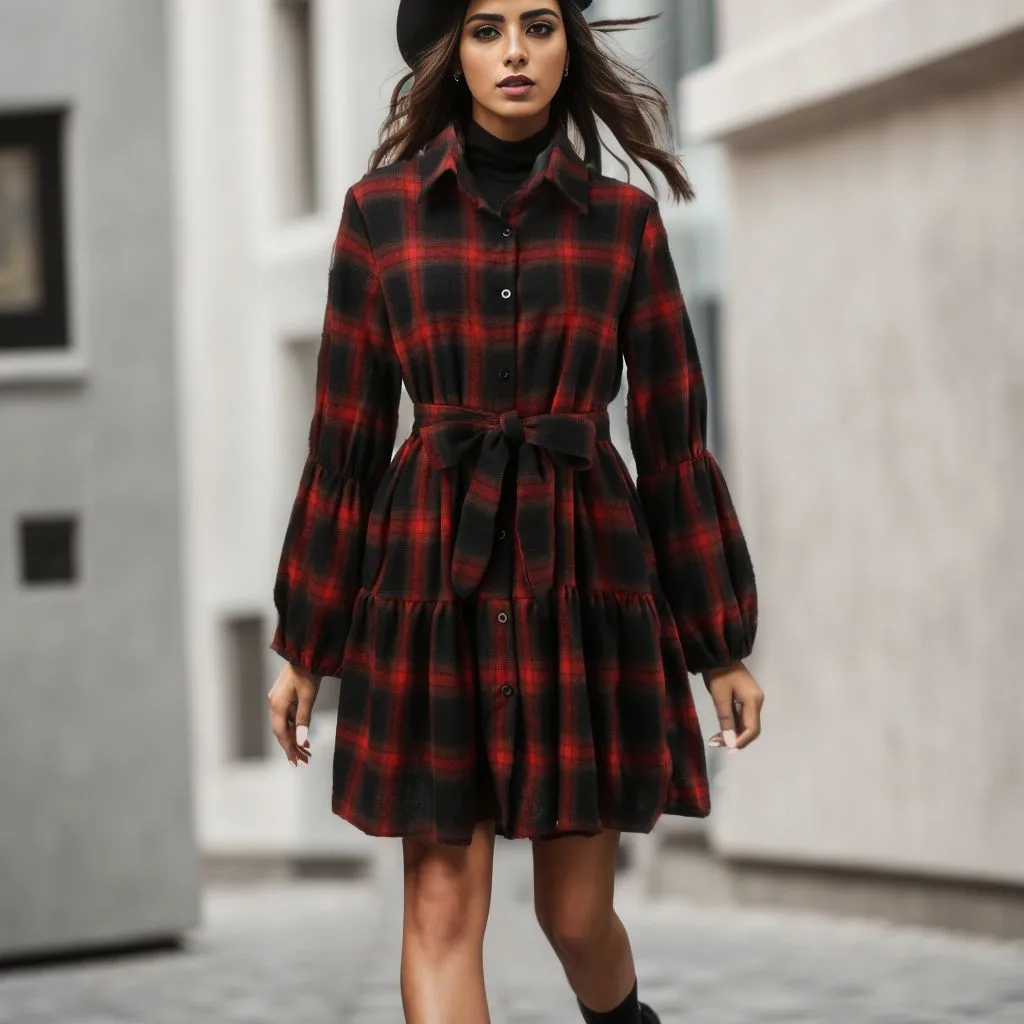 

Autumn Spring Plaid Dresses For Women Elegant Long Sleeve Dress With Belted Button Down Office Lady Casual Slim Shirt Dresses