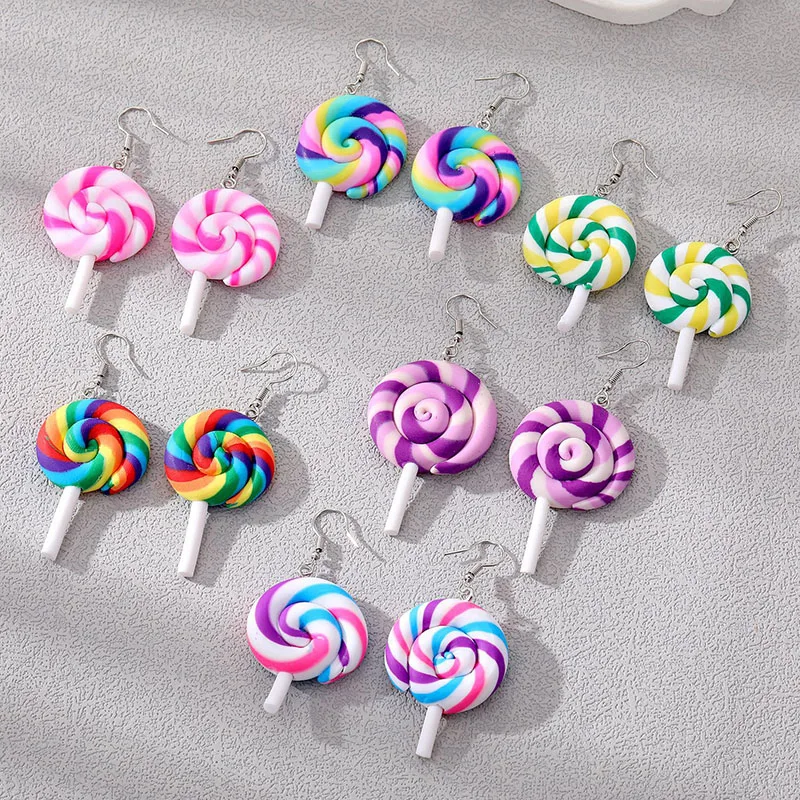 Candy Earrings for Women Girls Cartoon Resin Rainbow Lollipop Drop Earrings Children Jewelry Gift
