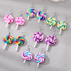 Pendientes de caramelo para mujer y niña, aretes de gota de Piruleta de arcoíris de resina de dibujos animados, regalo de joyería para niños