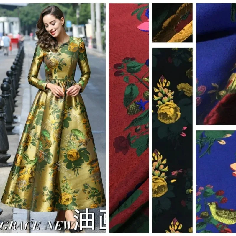 French Romantic Jacquard Fabric for Skirt Dress Windbreaker Brocade Fabrics Wholesale Polyester Cloth Diy Sewing Per Meter