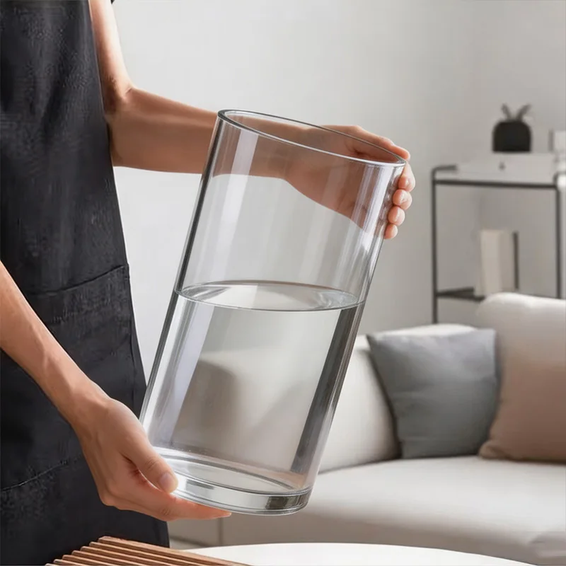 Modern Clear Acrylic Decor Vase, 15cm Dia X 25cm H, High Transparent Thickened Shatterproof, Wedding & Home Table Decor