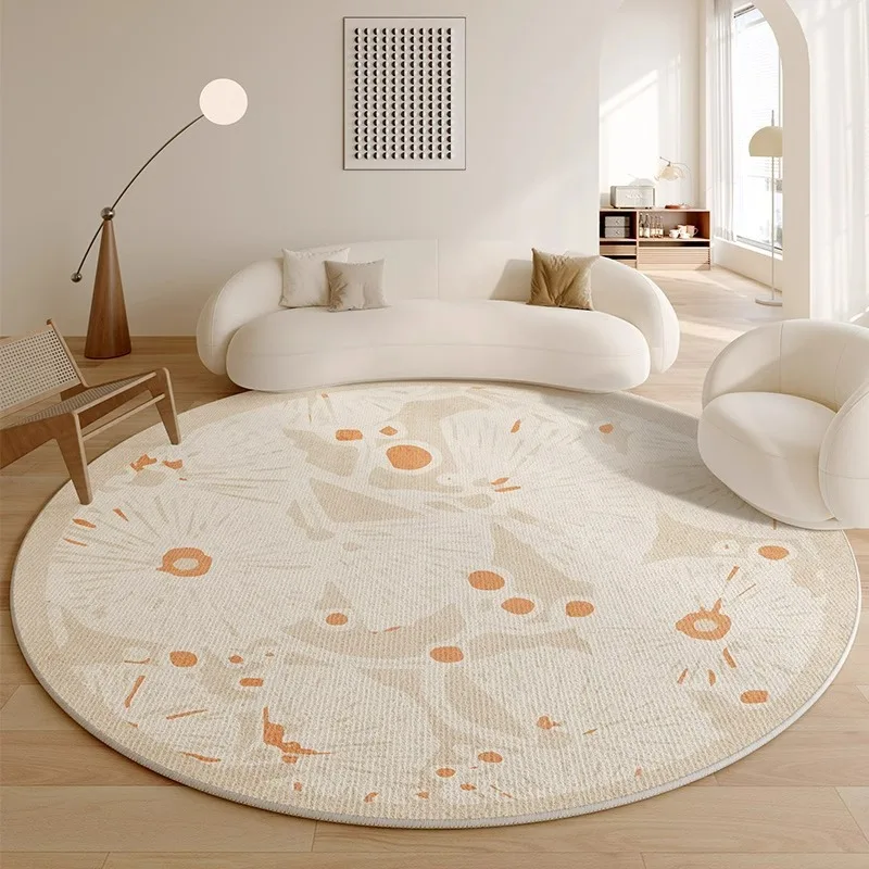 Classic Round Rug with European Minimalist Pattern – Soft Floor Mat for Living Room Chair Coffee Table Bedside Decor
