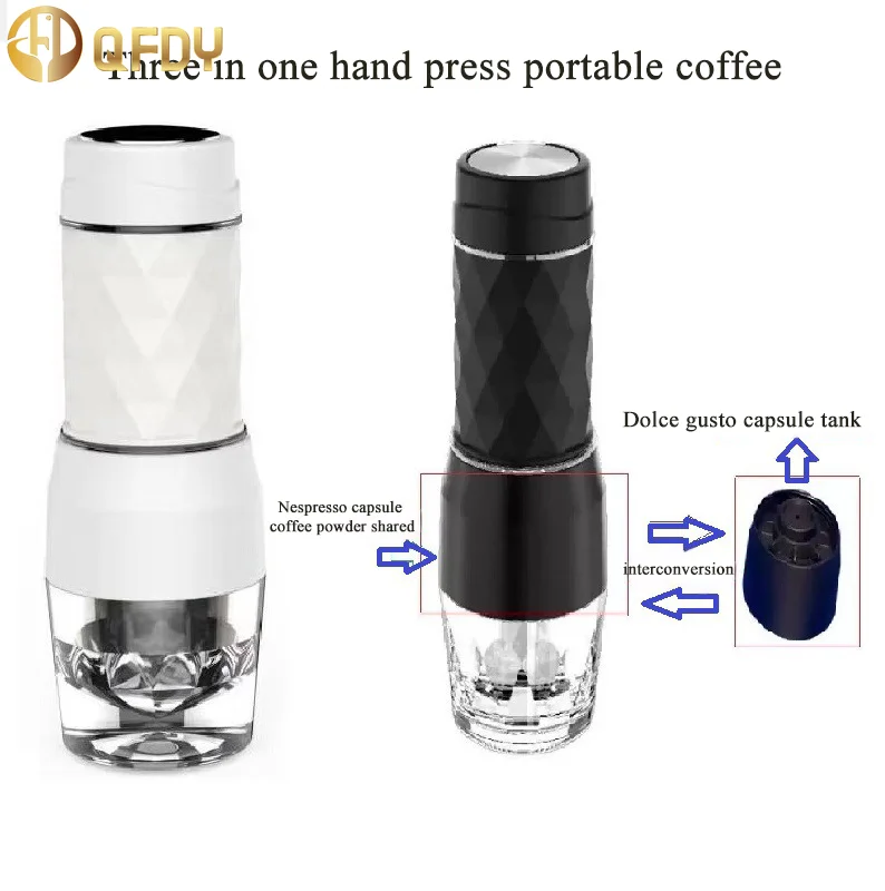 

3 In1 Portable Home Travel Coffee Machine Hot/Cold Water Manual Espresso Maker For Capsule & Ground Hand Press Brewer