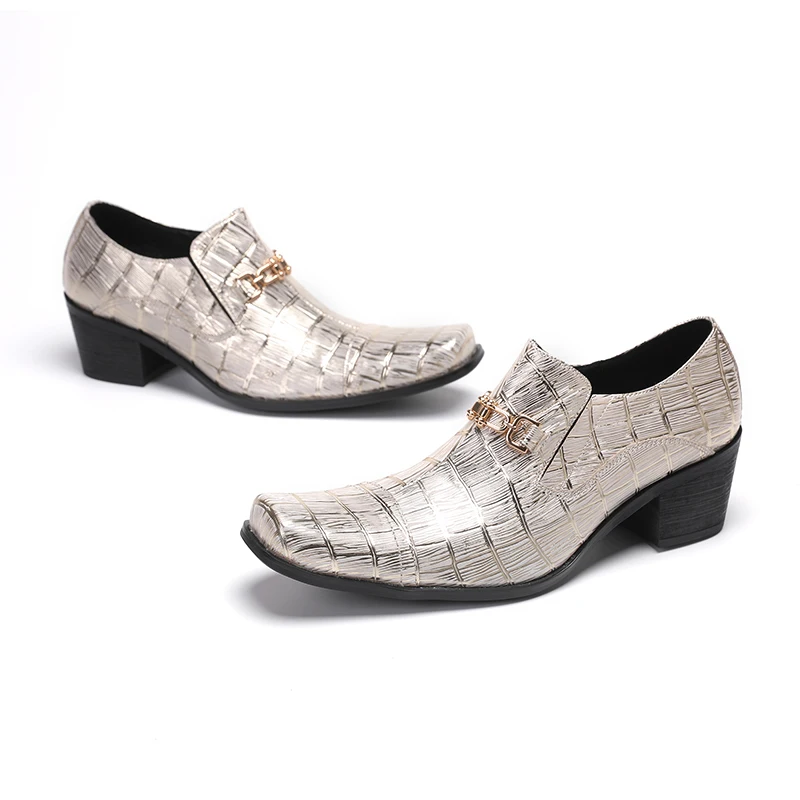 Designer Square Toe Real Leather Men Dress Shoes Large Size Slip on Business Formal Leather Shoe Male Wedding Party Brogue Shoes
