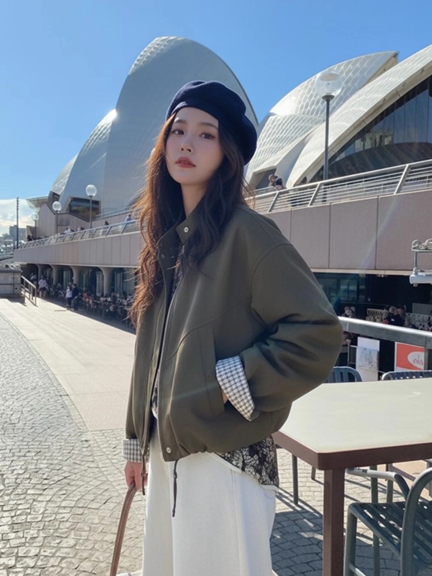 Chic Vintage ort Zipper Leather Jaet Stand Collar Loose Women's Versatile Autumn Faion Commute Sle Small Size Friendly