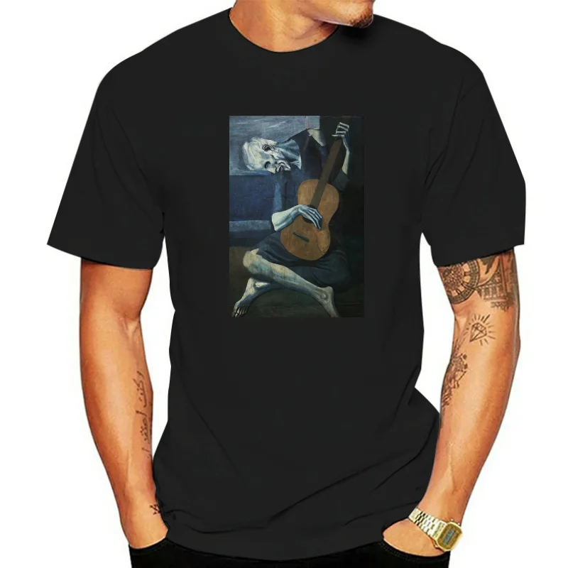 

Men T shirt Old Guitarist by Pablo Picasso T Shirt Summer Fashion Cotton T Shirt Round Neck Printed Tee Black women