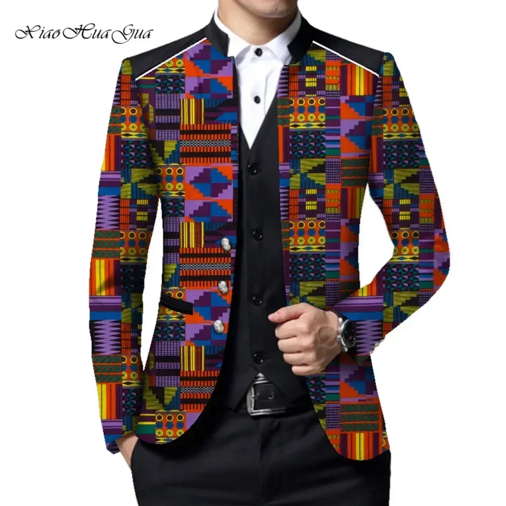 Gentleman Suit Tops Jacket for Men African Print Clothing African Men's Blazers Coats Custom Made Party Unique Design WYN633